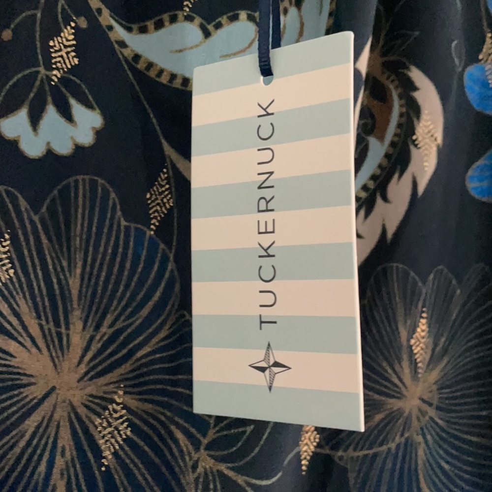 Tuckernuck Navy Blue Floral Ruffle-Neck Blouse - Picture 2 of 3